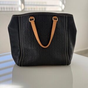 Carolina Herrera Black Tote with Tan Straps